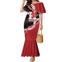 Personalized Kalani Hawaii High School Family Matching Mermaid Dress and Hawaiian Shirt Puakenikeni Lei Hawaiian Pattern LT14 Mom's Dress Red - Polynesian Pride