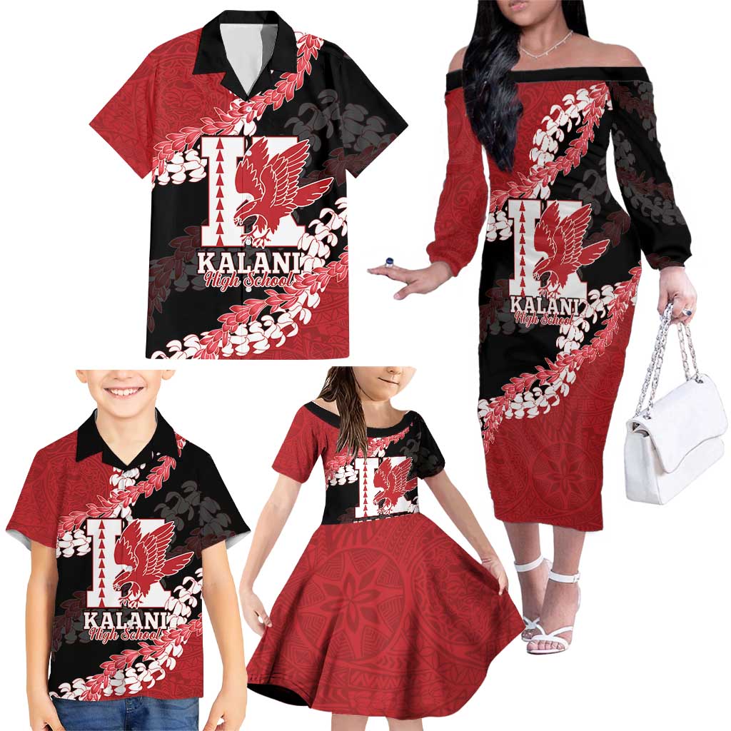 Personalized Kalani Hawaii High School Family Matching Off The Shoulder Long Sleeve Dress and Hawaiian Shirt Puakenikeni Lei Hawaiian Pattern - Polynesian Pride