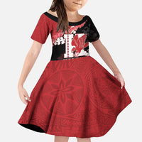 Personalized Kalani Hawaii High School Family Matching Off Shoulder Maxi Dress and Hawaiian Shirt Puakenikeni Lei Hawaiian Pattern LT14 Daughter's Dress Red - Polynesian Pride