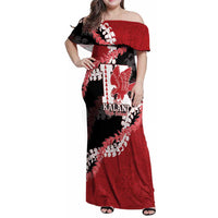 Personalized Kalani Hawaii High School Family Matching Off Shoulder Maxi Dress and Hawaiian Shirt Puakenikeni Lei Hawaiian Pattern LT14 Mom's Dress Red - Polynesian Pride