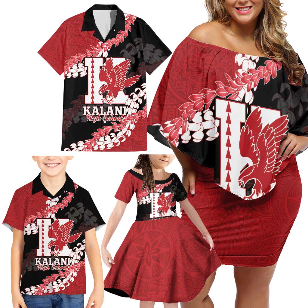 Personalized Kalani Hawaii High School Family Matching Off Shoulder Short Dress and Hawaiian Shirt Puakenikeni Lei Hawaiian Pattern LT14 - Polynesian Pride