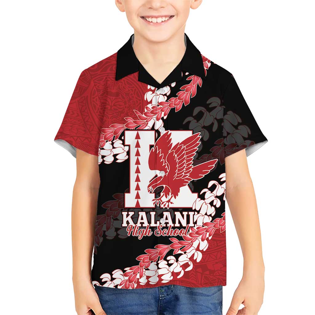 Personalized Kalani Hawaii High School Family Matching Off Shoulder Short Dress and Hawaiian Shirt Puakenikeni Lei Hawaiian Pattern LT14 Son's Shirt Red - Polynesian Pride