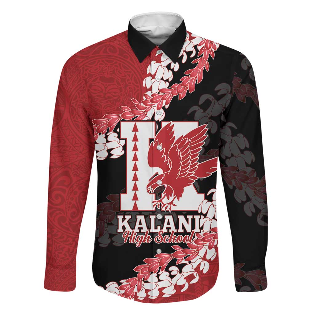 Personalized Kalani Hawaii High School Family Matching Tank Maxi Dress and Hawaiian Shirt Puakenikeni Lei Hawaiian Pattern LT14 Dad's Shirt - Long Sleeve Red - Polynesian Pride