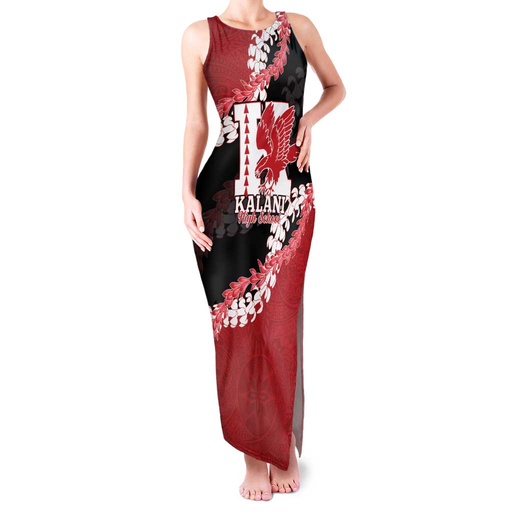 Personalized Kalani Hawaii High School Family Matching Tank Maxi Dress and Hawaiian Shirt Puakenikeni Lei Hawaiian Pattern LT14 Mom's Dress Red - Polynesian Pride
