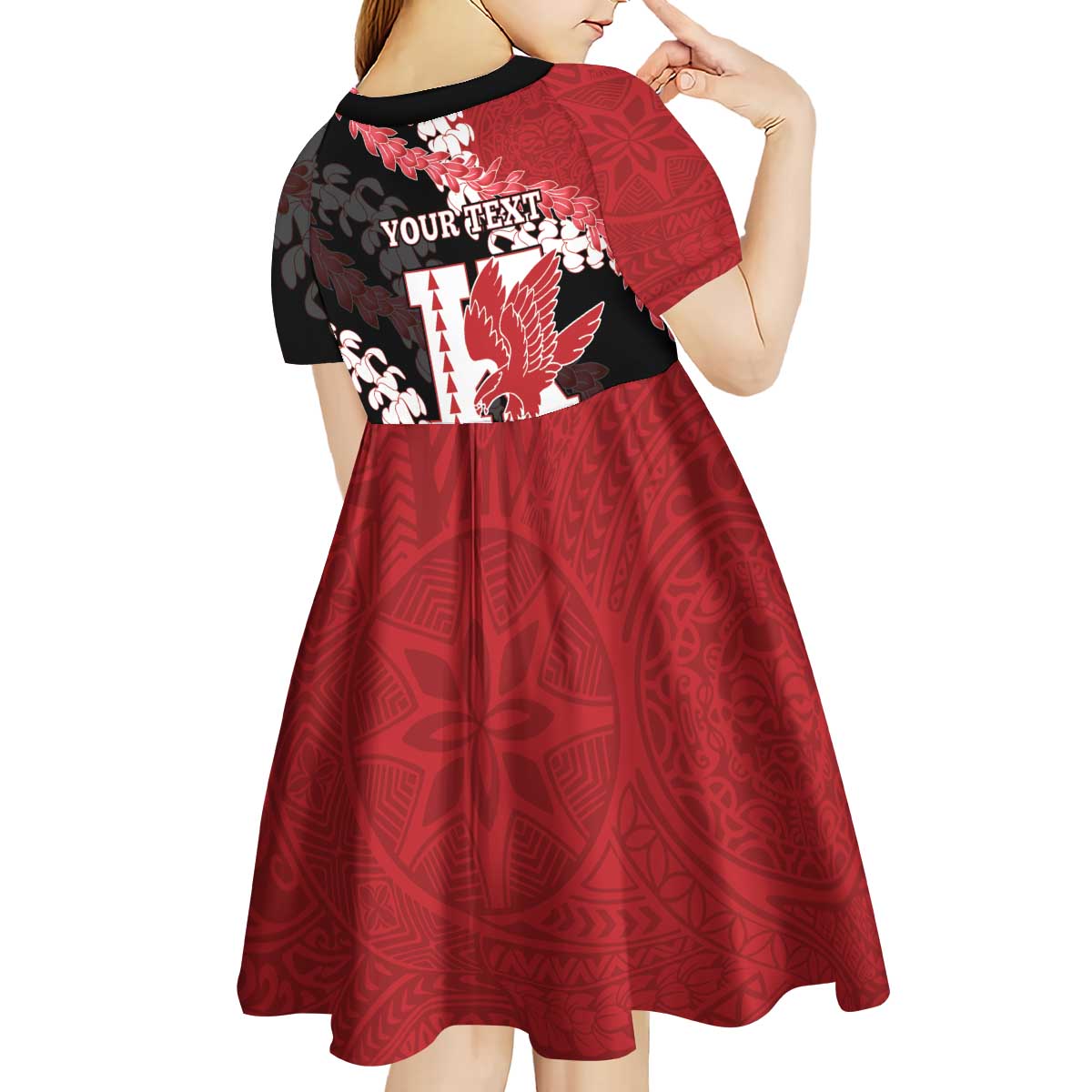 Personalized Kalani Hawaii High School Kid Short Sleeve Dress Puakenikeni Lei Hawaiian Pattern - Polynesian Pride