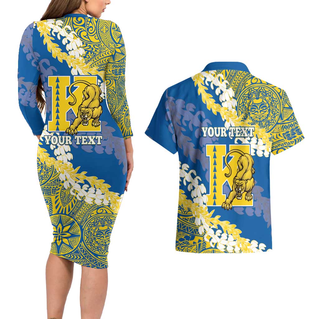 Personalized Kaiser Hawaii High School Couples Matching Long Sleeve Bodycon Dress and Hawaiian Shirt Puakenikeni Lei Hawaiian Pattern - Polynesian Pride