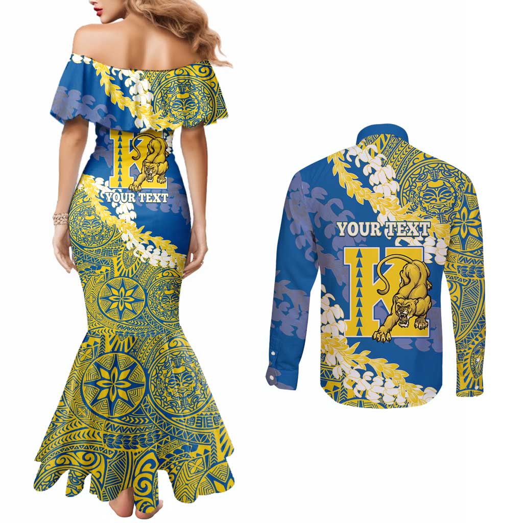 Personalized Kaiser Hawaii High School Couples Matching Mermaid Dress and Long Sleeve Button Shirt Puakenikeni Lei Hawaiian Pattern LT14 - Polynesian Pride