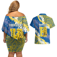 Personalized Kaiser Hawaii High School Couples Matching Off Shoulder Short Dress and Hawaiian Shirt Puakenikeni Lei Hawaiian Pattern - Polynesian Pride