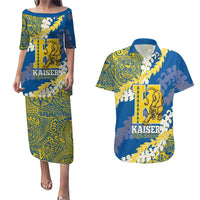 Personalized Kaiser Hawaii High School Couples Matching Puletasi and Hawaiian Shirt Puakenikeni Lei Hawaiian Pattern - Polynesian Pride