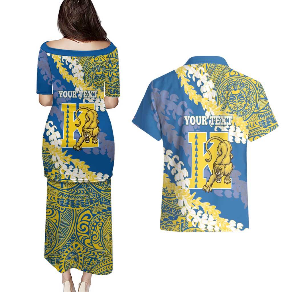 Personalized Kaiser Hawaii High School Couples Matching Puletasi and Hawaiian Shirt Puakenikeni Lei Hawaiian Pattern - Polynesian Pride