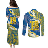 Personalized Kaiser Hawaii High School Couples Matching Puletasi and Long Sleeve Button Shirt Puakenikeni Lei Hawaiian Pattern - Polynesian Pride