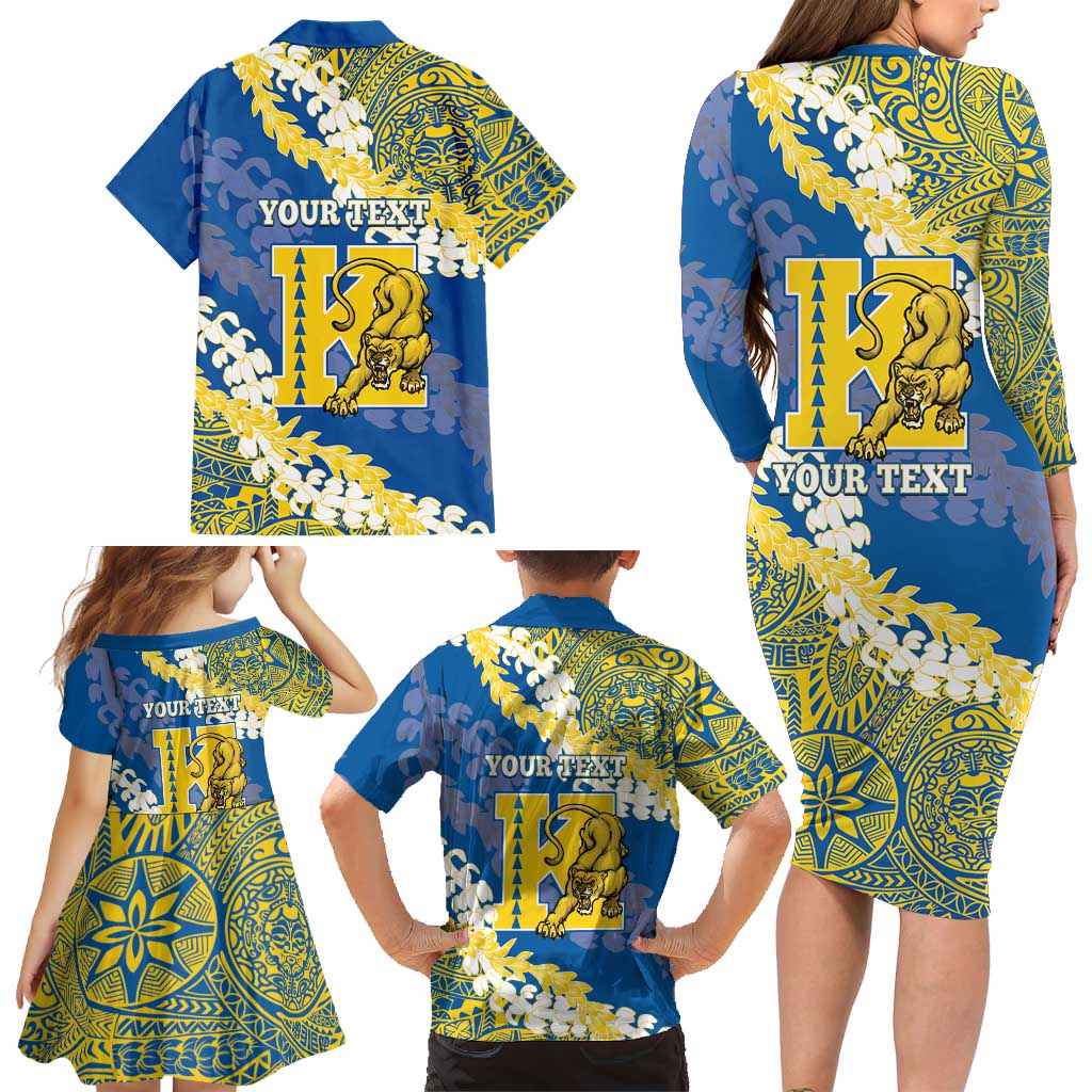Personalized Kaiser Hawaii High School Family Matching Long Sleeve Bodycon Dress and Hawaiian Shirt Puakenikeni Lei Hawaiian Pattern LT14 - Polynesian Pride