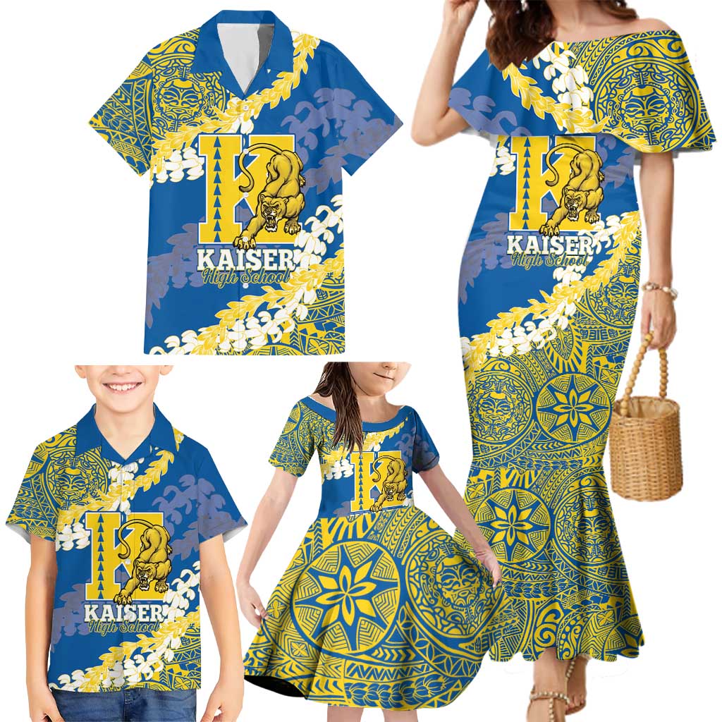 Personalized Kaiser Hawaii High School Family Matching Mermaid Dress and Hawaiian Shirt Puakenikeni Lei Hawaiian Pattern LT14 - Polynesian Pride