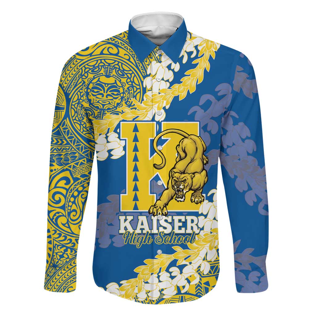 Personalized Kaiser Hawaii High School Family Matching Mermaid Dress and Hawaiian Shirt Puakenikeni Lei Hawaiian Pattern LT14 Dad's Shirt - Long Sleeve Blue - Polynesian Pride