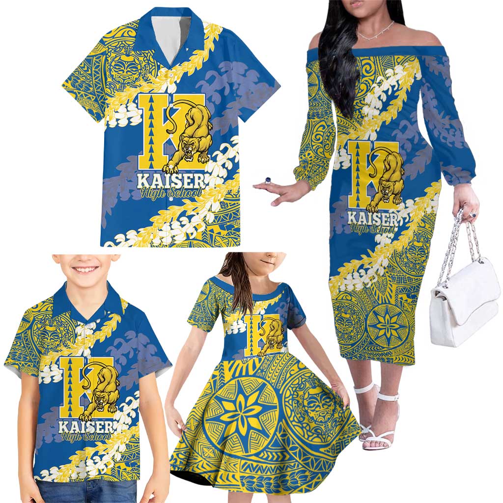 Personalized Kaiser Hawaii High School Family Matching Off The Shoulder Long Sleeve Dress and Hawaiian Shirt Puakenikeni Lei Hawaiian Pattern LT14 - Polynesian Pride
