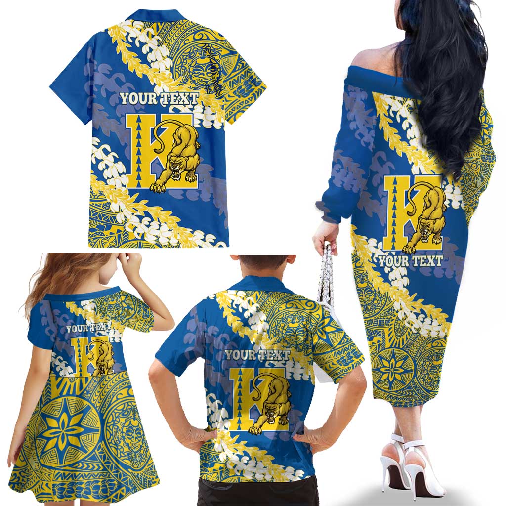 Personalized Kaiser Hawaii High School Family Matching Off The Shoulder Long Sleeve Dress and Hawaiian Shirt Puakenikeni Lei Hawaiian Pattern LT14 - Polynesian Pride