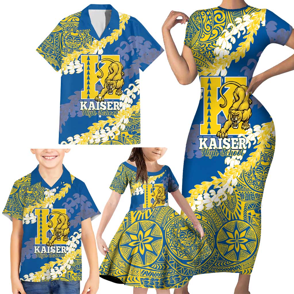 Personalized Kaiser Hawaii High School Family Matching Short Sleeve Bodycon Dress and Hawaiian Shirt Puakenikeni Lei Hawaiian Pattern - Polynesian Pride
