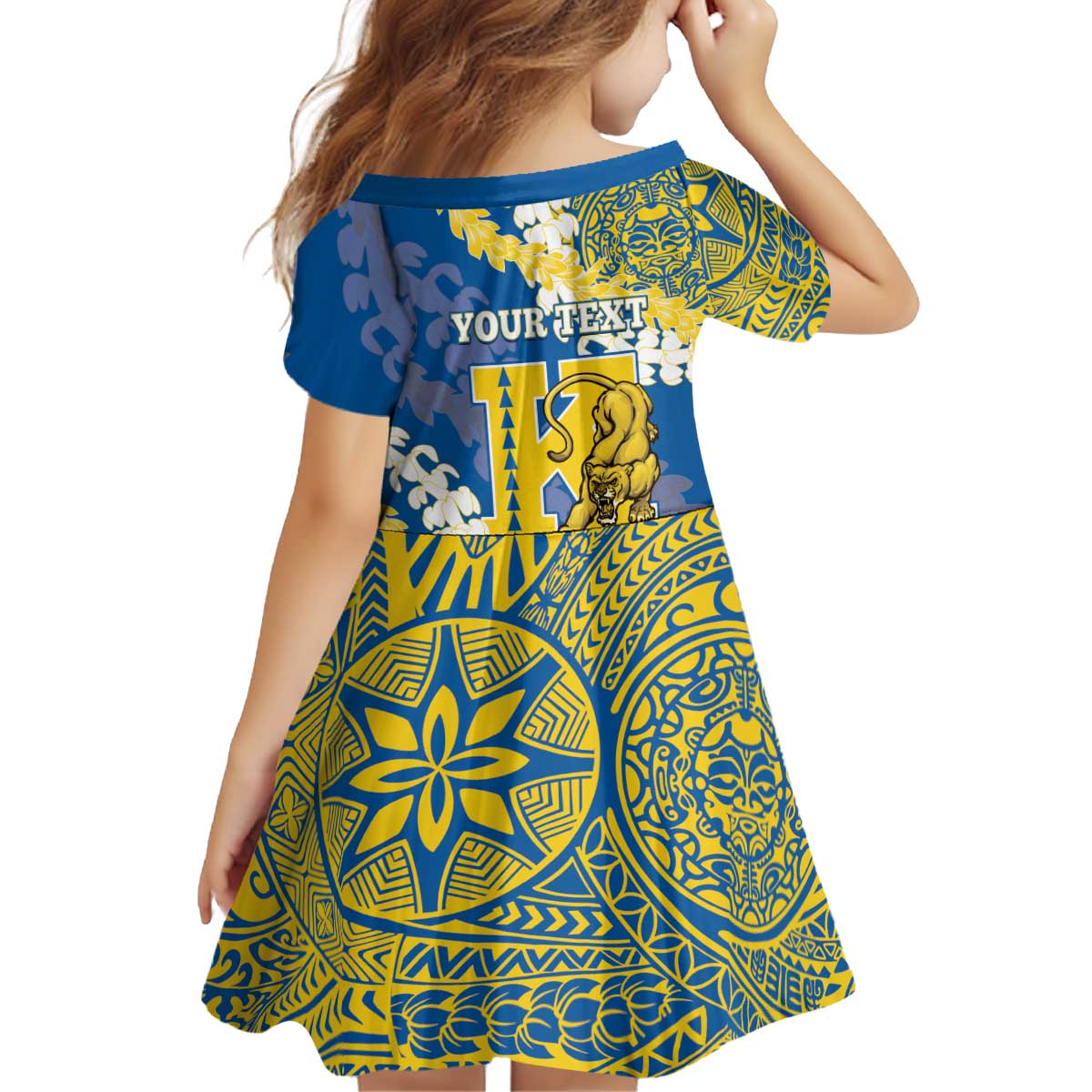 Personalized Kaiser Hawaii High School Kid Short Sleeve Dress Puakenikeni Lei Hawaiian Pattern - Polynesian Pride