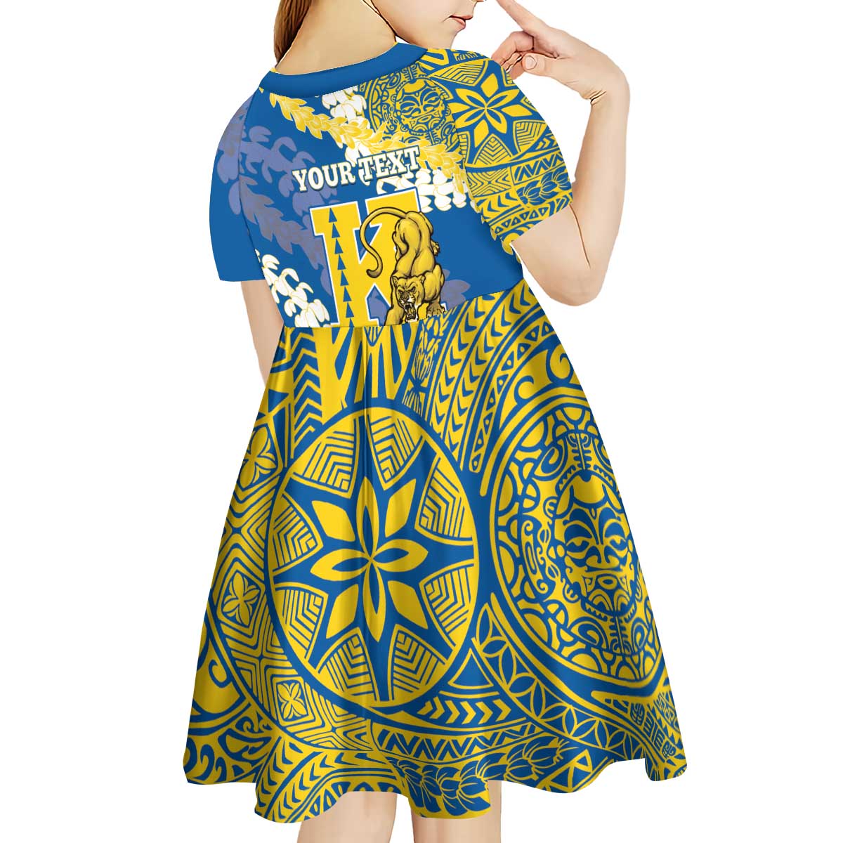 Personalized Kaiser Hawaii High School Kid Short Sleeve Dress Puakenikeni Lei Hawaiian Pattern - Polynesian Pride