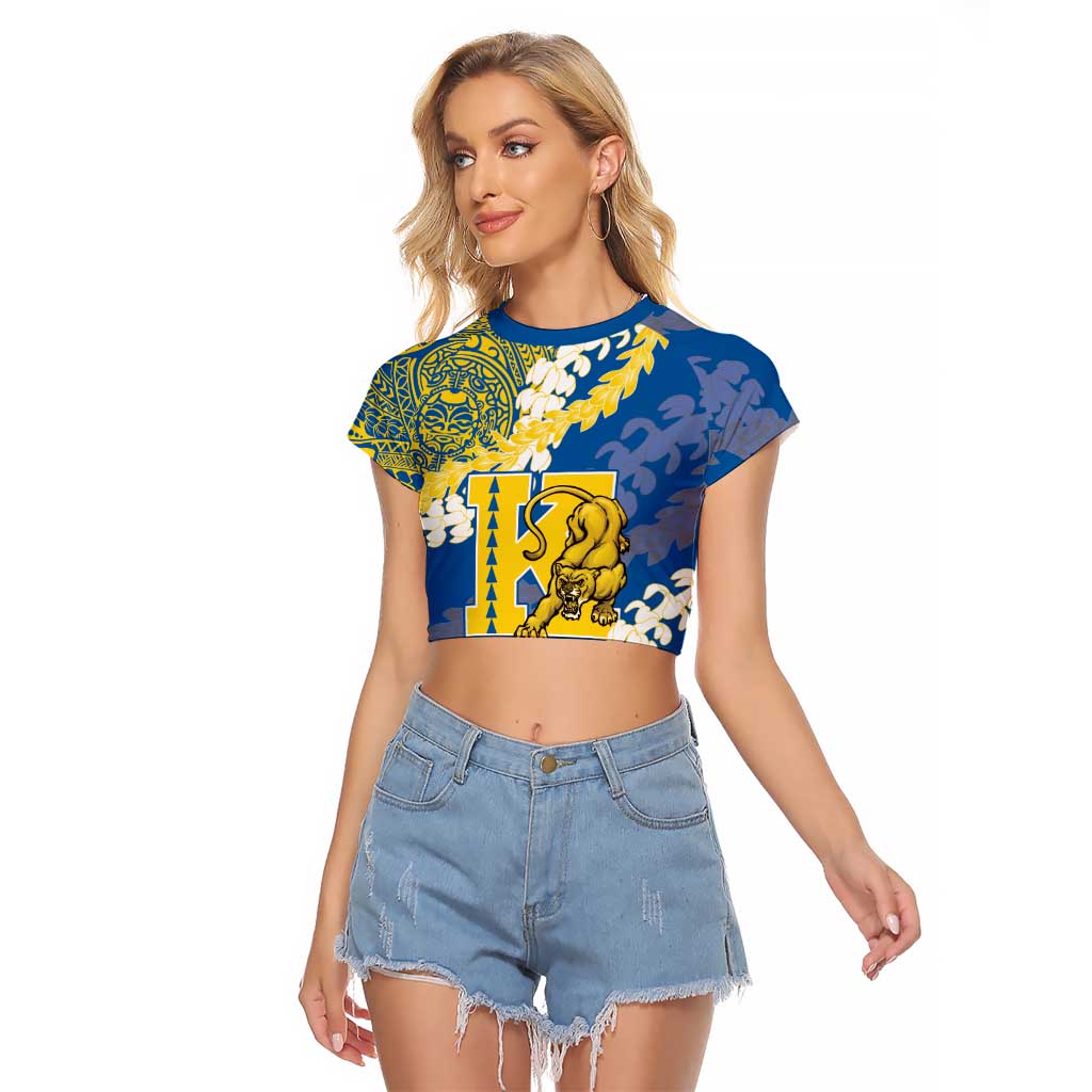 Personalized Kaiser Hawaii High School Raglan Cropped T Shirt Puakenikeni Lei Hawaiian Pattern - Polynesian Pride