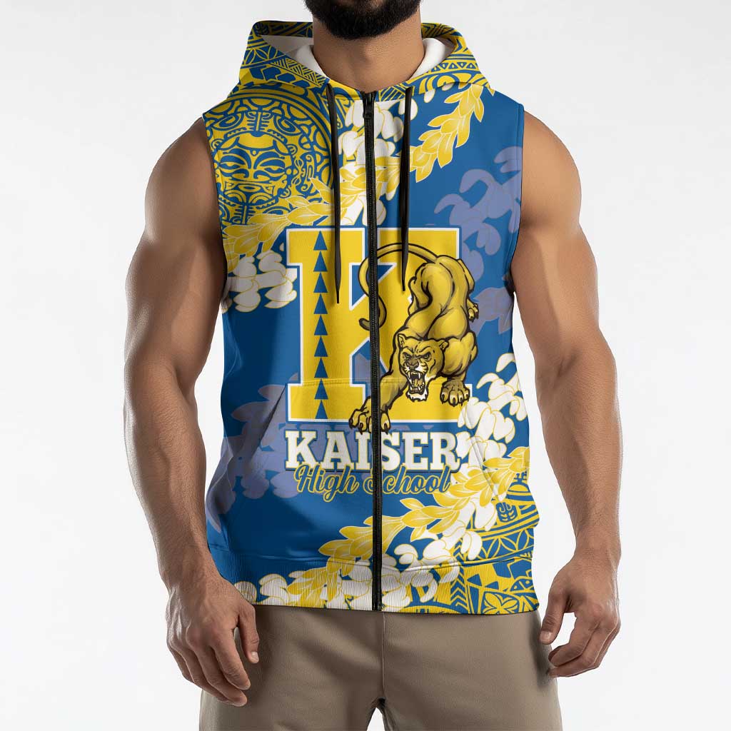 Personalized Kaiser Hawaii High School Sleeveless Zip Hoodie Puakenikeni Lei Hawaiian Pattern - Polynesian Pride