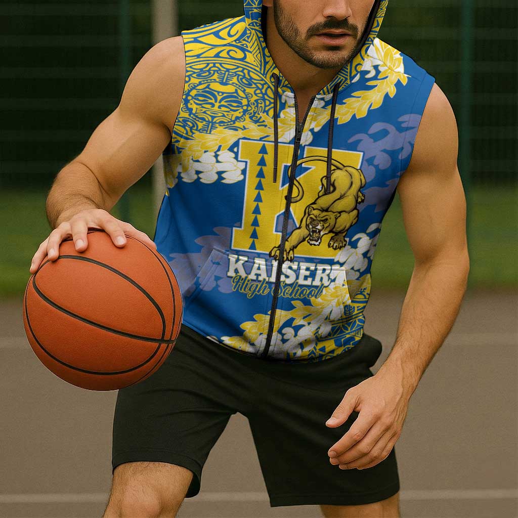 Personalized Kaiser Hawaii High School Sleeveless Zip Hoodie Puakenikeni Lei Hawaiian Pattern - Polynesian Pride