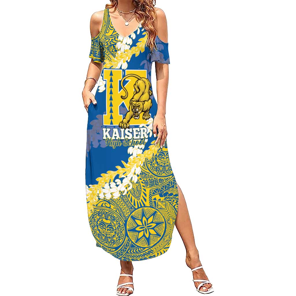 Personalized Kaiser Hawaii High School Summer Maxi Dress Puakenikeni Lei Hawaiian Pattern - Polynesian Pride