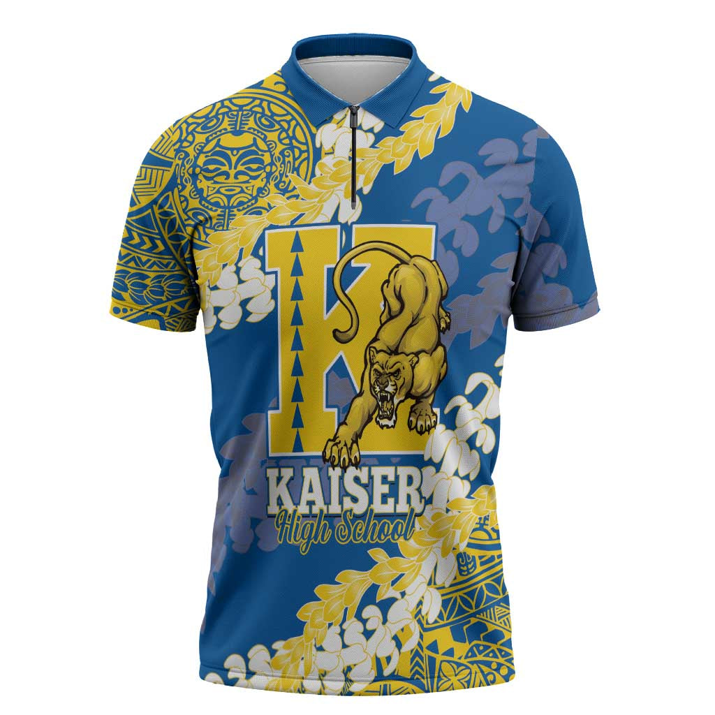 Personalized Kaiser Hawaii High School Zipper Polo Shirt Puakenikeni Lei Hawaiian Pattern - Polynesian Pride