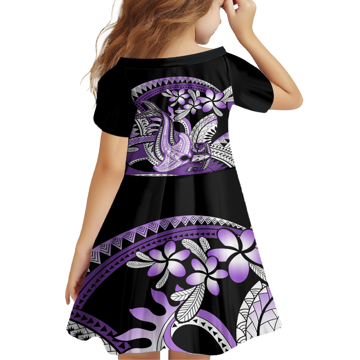 Purple Polynesian Family Matching Off Shoulder Maxi Dress and Hawaiian Shirt Hammerhead Shark Tattoo Royal Plumeria Gradient Vibes LT14 - Polynesian Pride