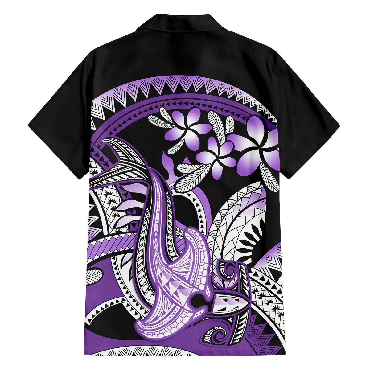 Purple Polynesian Family Matching Tank Maxi Dress and Hawaiian Shirt Hammerhead Shark Tattoo Royal Plumeria Gradient Vibes LT14 - Polynesian Pride