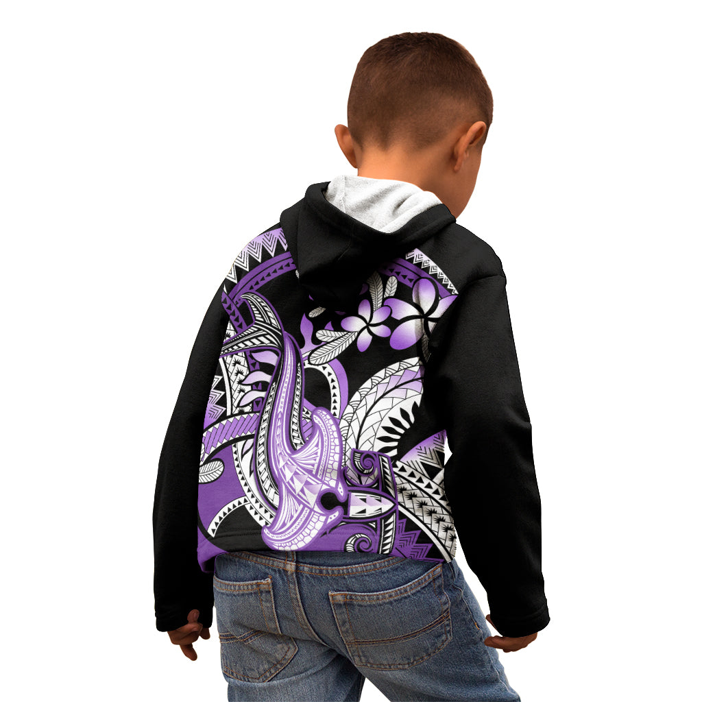 Purple Polynesian Kid Hoodie Hammerhead Shark Tattoo Royal Plumeria Gradient Vibes LT14 - Polynesian Pride