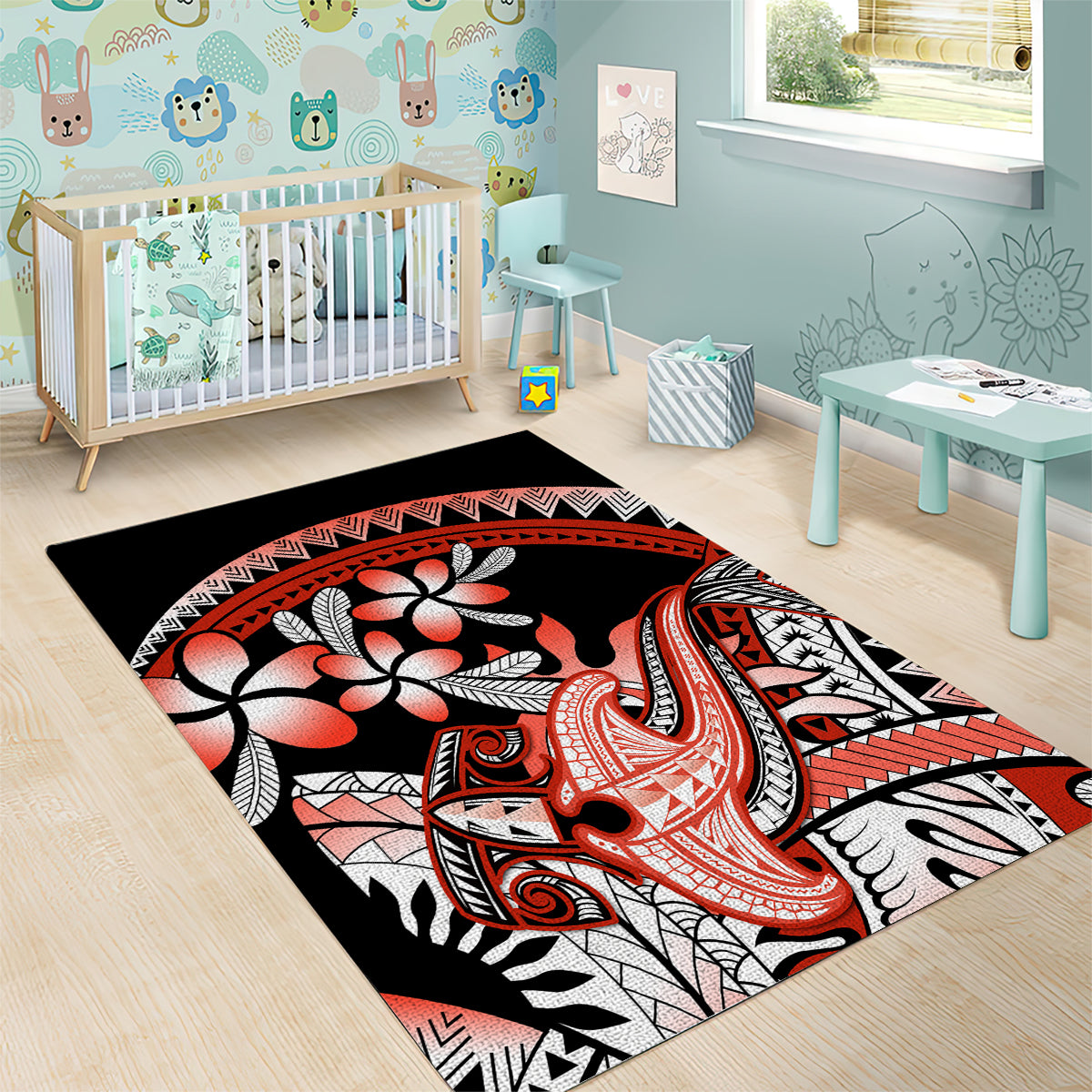 Red Polynesian Area Rug Hammerhead Shark Tattoo Royal Plumeria Gradient Vibes LT14 - Polynesian Pride