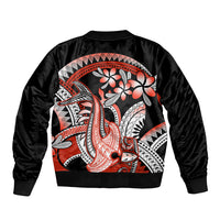Red Polynesian Bomber Jacket Hammerhead Shark Tattoo Royal Plumeria Gradient Vibes LT14 - Polynesian Pride
