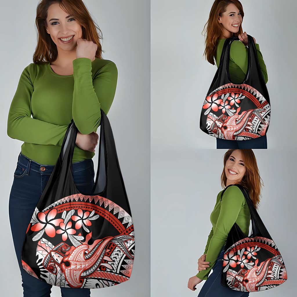 Red Polynesian Grocery Bag Hammerhead Shark Tattoo Royal Plumeria Gradient