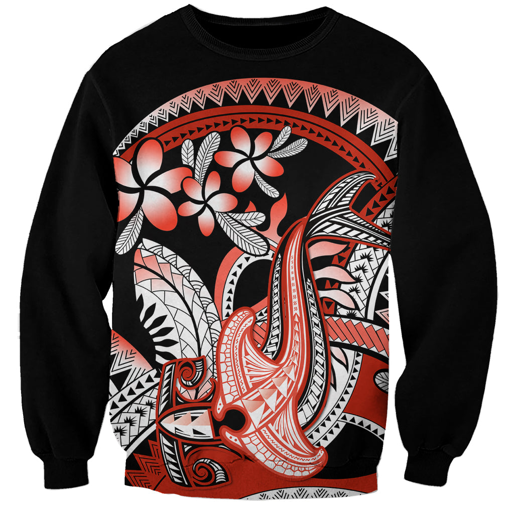 Red Polynesian Sweatshirt Hammerhead Shark Tattoo Royal Plumeria Gradient Vibes LT14 Unisex Red - Polynesian Pride