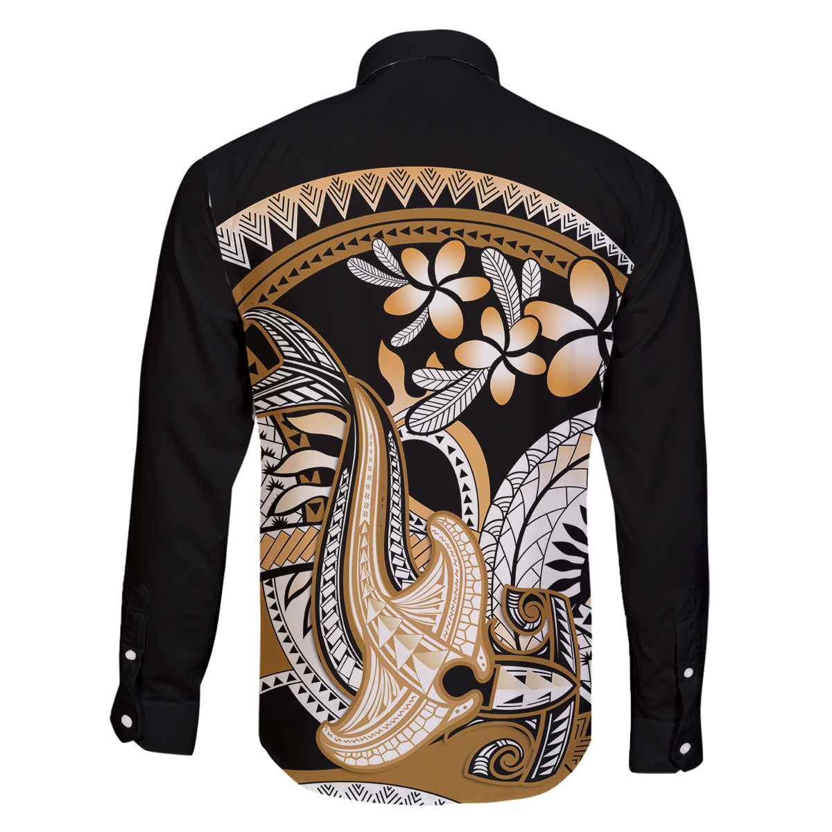 Gold Polynesian Hammerhead Shark Tattoo Family Matching Summer Maxi Dress and Hawaiian Shirt Royal Plumeria Gradient Vibes LT14 - Polynesian Pride