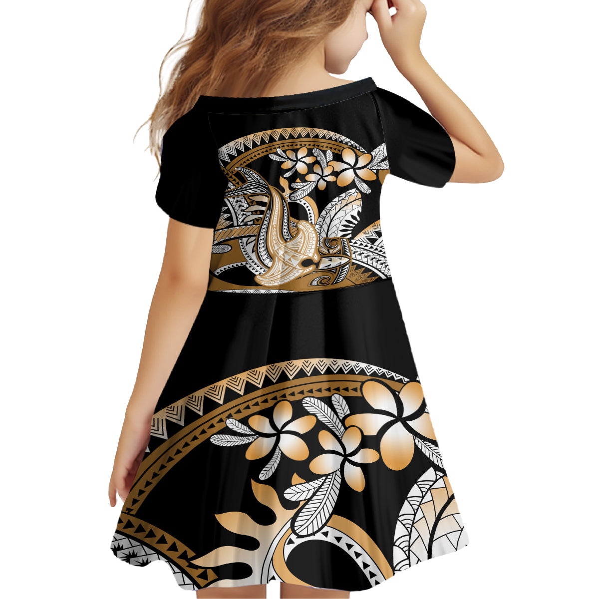 Gold Polynesian Hammerhead Shark Tattoo Family Matching Tank Maxi Dress and Hawaiian Shirt Royal Plumeria Gradient Vibes LT14 - Polynesian Pride