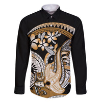 Gold Polynesian Hammerhead Shark Tattoo Family Matching Tank Maxi Dress and Hawaiian Shirt Royal Plumeria Gradient Vibes LT14 Dad's Shirt - Long Sleeve Gold - Polynesian Pride