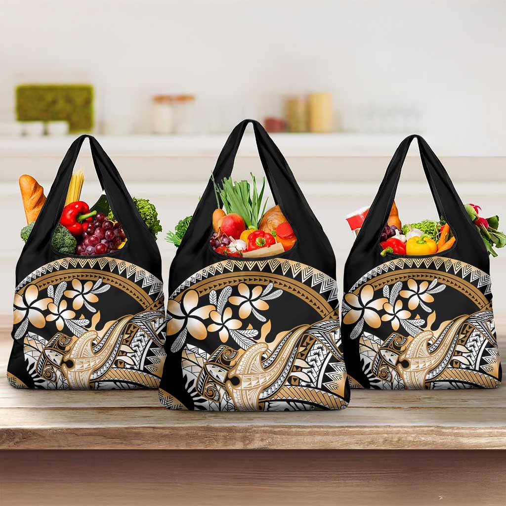Gold Polynesian Hammerhead Shark Tattoo Grocery Bag Royal Plumeria Gradient Vibes