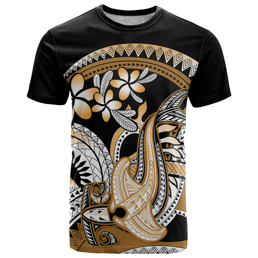 Gold Polynesian Hammerhead Shark Tattoo T Shirt Royal Plumeria Gradient Vibes LT14 Gold - Polynesian Pride