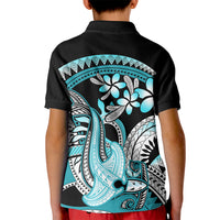 Turquoise Polynesian Hammerhead Shark Tattoo Kid Polo Shirt Royal Plumeria Gradient Vibes LT14 - Polynesian Pride