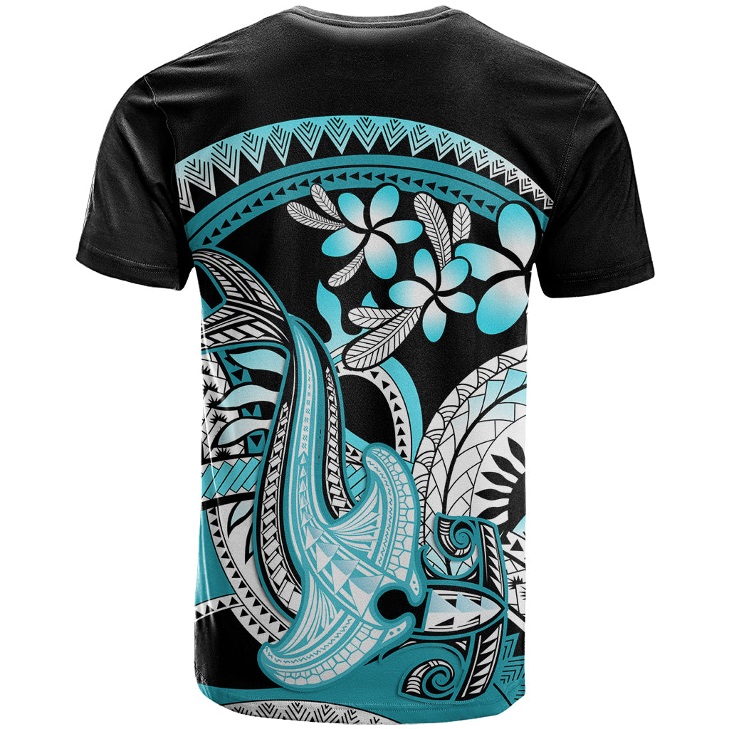 Turquoise Polynesian Hammerhead Shark Tattoo T Shirt Royal Plumeria Gradient Vibes LT14 - Polynesian Pride