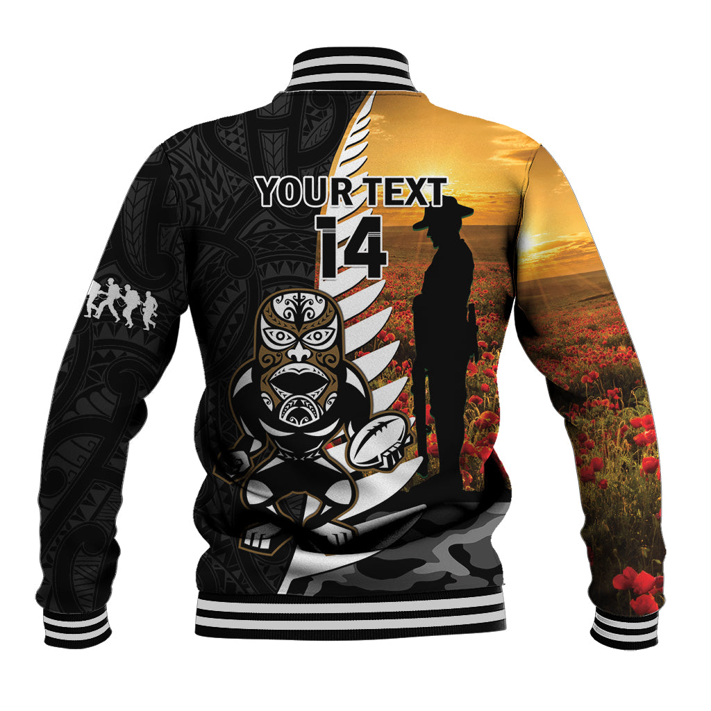 Custom New Zealand Silver Fern Rugby ANZAC Day Baseball Jacket 2024 All Black Tiki Mascot LT14 - Polynesian Pride