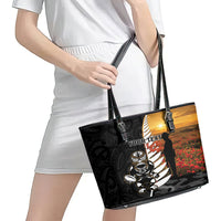 Custom New Zealand Silver Fern Rugby ANZAC Day Leather Tote Bag 2024 All Black Tiki Mascot LT14 - Polynesian Pride