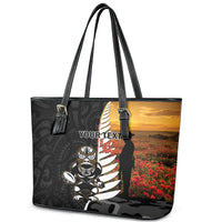 Custom New Zealand Silver Fern Rugby ANZAC Day Leather Tote Bag 2024 All Black Tiki Mascot LT14 - Polynesian Pride