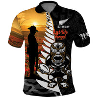 Custom New Zealand Silver Fern Rugby ANZAC Day Polo Shirt 2024 All Black Tiki Mascot LT14 Black - Polynesian Pride