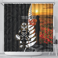 Custom New Zealand Silver Fern Rugby ANZAC Day Shower Curtain 2024 All Black Tiki Mascot LT14 - Polynesian Pride