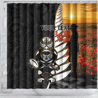 Custom New Zealand Silver Fern Rugby ANZAC Day Shower Curtain 2024 All Black Tiki Mascot LT14 - Polynesian Pride