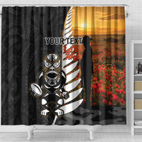 Custom New Zealand Silver Fern Rugby ANZAC Day Shower Curtain 2024 All Black Tiki Mascot LT14 - Polynesian Pride