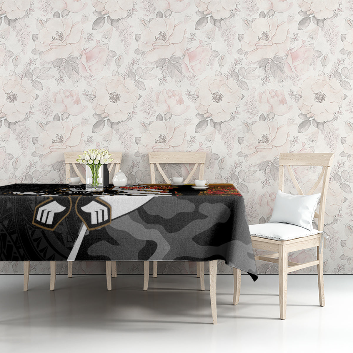 Custom New Zealand Silver Fern Rugby ANZAC Day Tablecloth 2024 All Black Tiki Mascot
